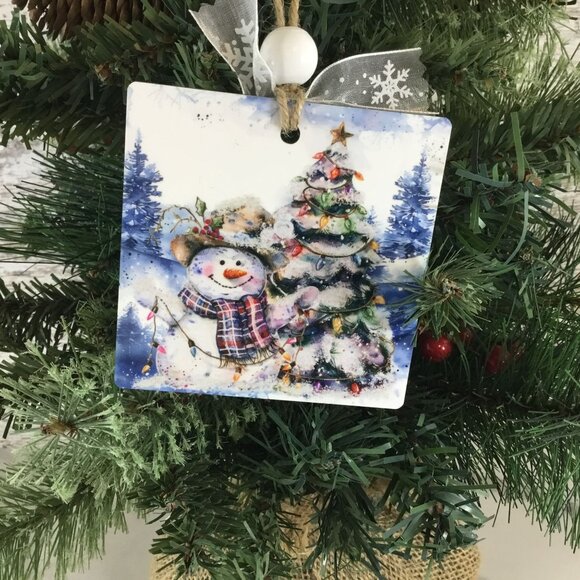 Country Snowman 3.5" Wooden Christmas Ornament - Picture 3 of 6